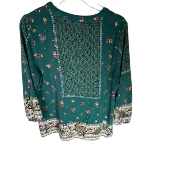 Fig and Flower Green Multicolor Mixed Print Popover Top - Size L - Picture 11 of 11